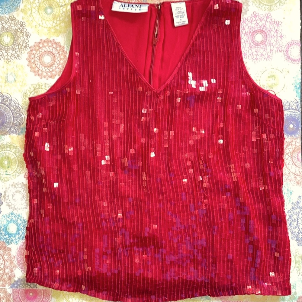 Alfani Petites Vintage Woman’s Beaded  V Neck Sleeveless Top